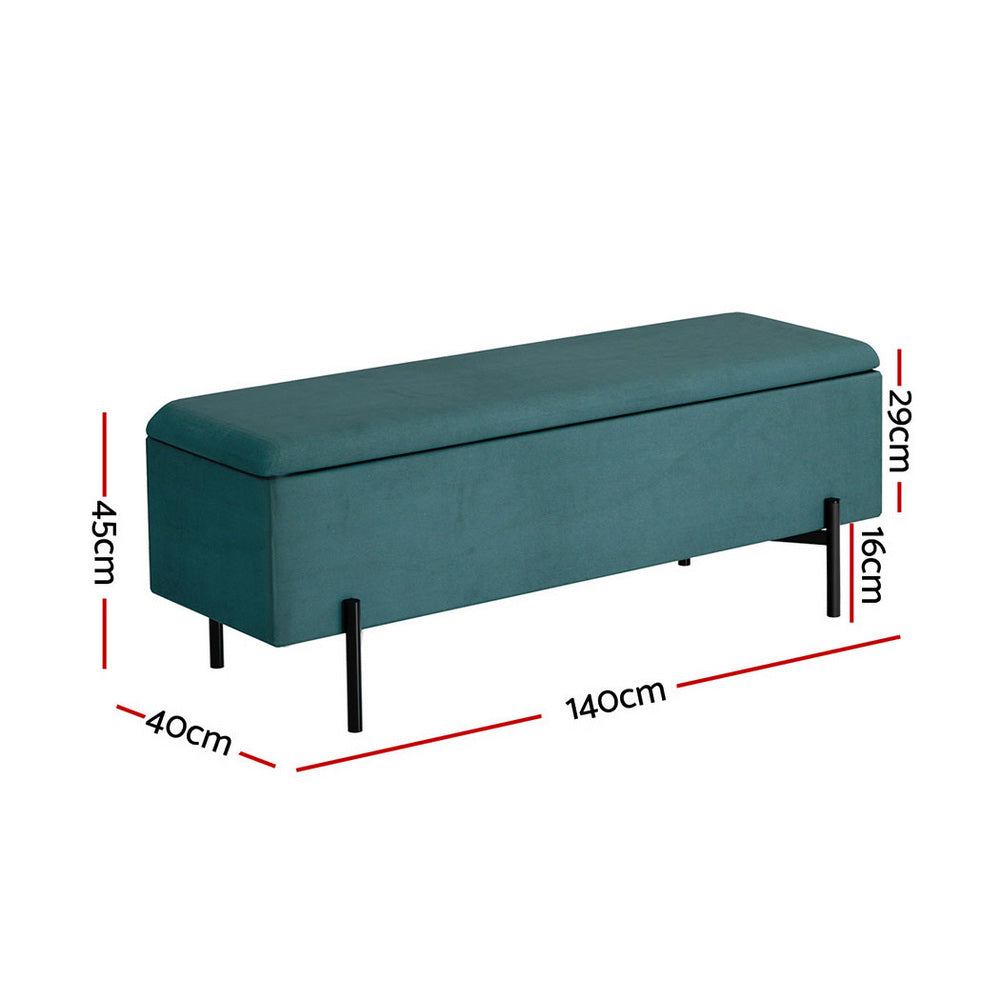 Velvet Storage Ottoman Blanket Box 140cm - Green - Homecoze