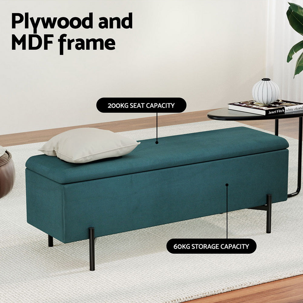 Velvet Storage Ottoman Blanket Box 140cm - Green - Homecoze