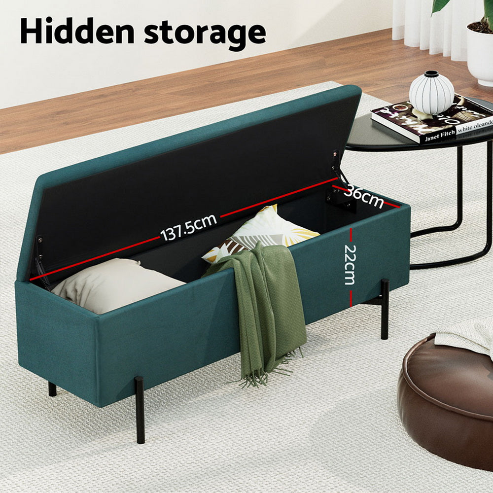 Velvet Storage Ottoman Blanket Box 140cm - Green - Homecoze
