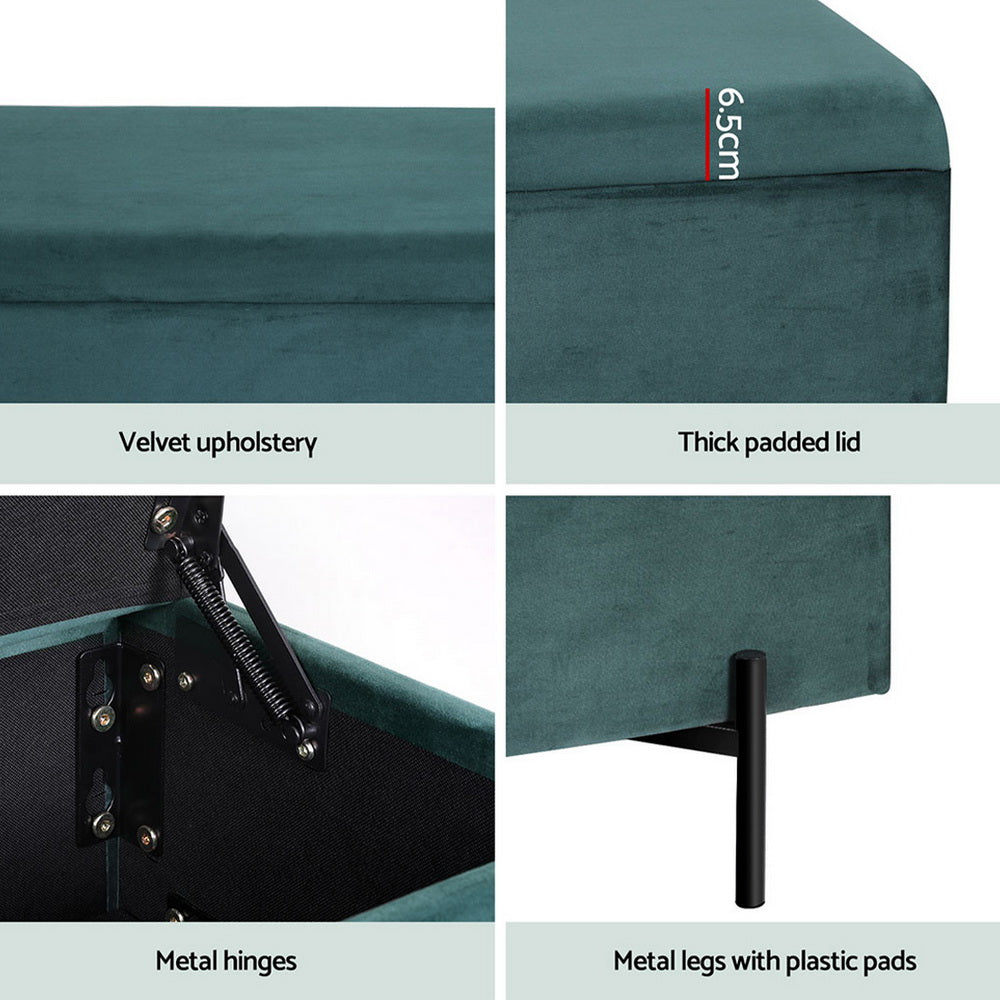 Velvet Storage Ottoman Blanket Box 140cm - Green - Homecoze