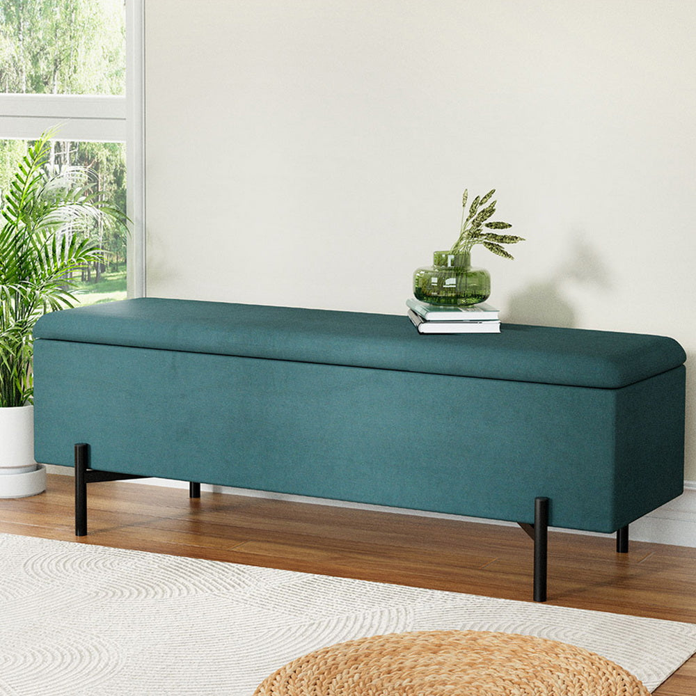 Velvet Storage Ottoman Blanket Box 140cm - Green - Homecoze