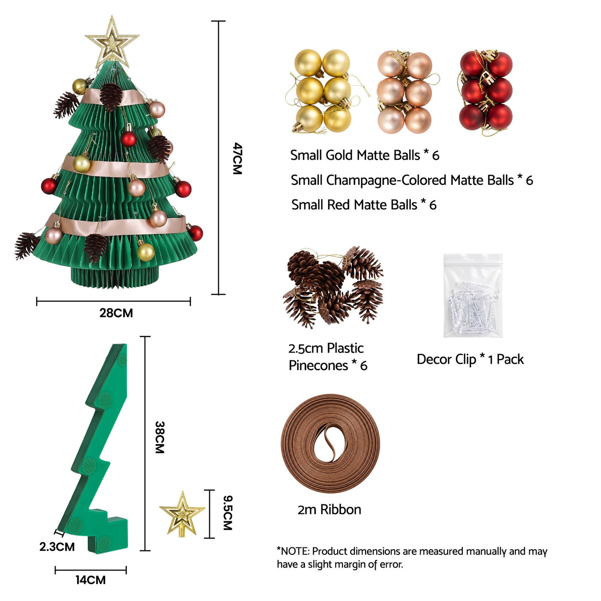 Jingle Jollys Paper Christmas Tree 47CM w/ Star Topper Xmas Decor Tabletop Green DIY Ornament Set - Homecoze