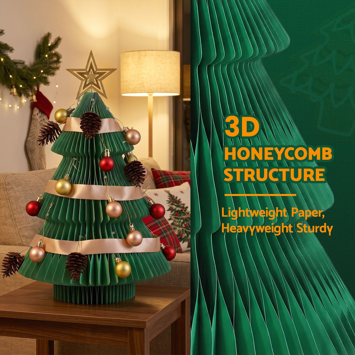 Jingle Jollys Paper Christmas Tree 47CM w/ Star Topper Xmas Decor Tabletop Green DIY Ornament Set - Homecoze