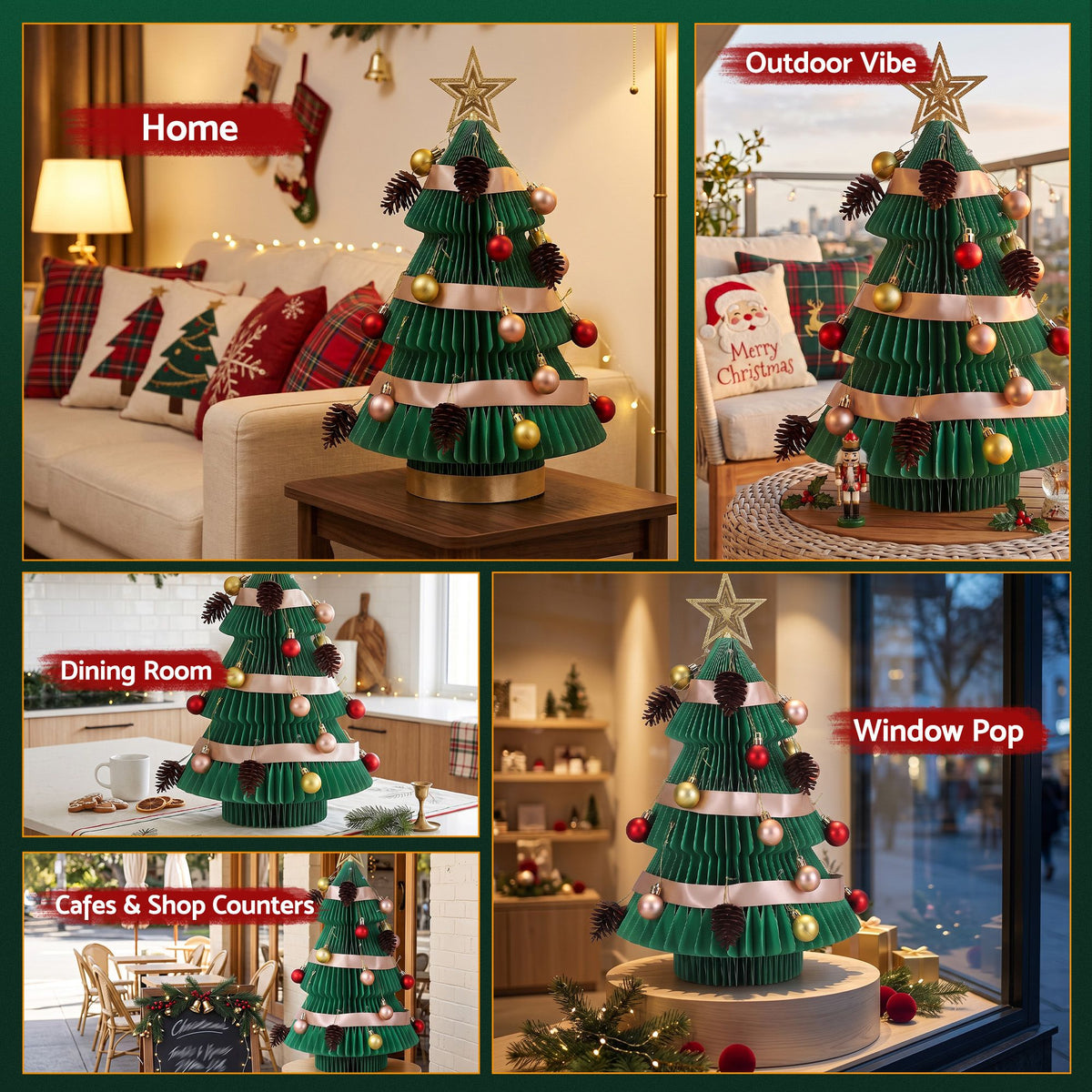 Jingle Jollys Paper Christmas Tree 47CM w/ Star Topper Xmas Decor Tabletop Green DIY Ornament Set - Homecoze