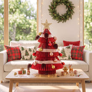 Jingle Jollys Paper Christmas Tree 47CM w/ Star Topper Xmas Decoration Tabletop Red DIY Ornament Set - Homecoze