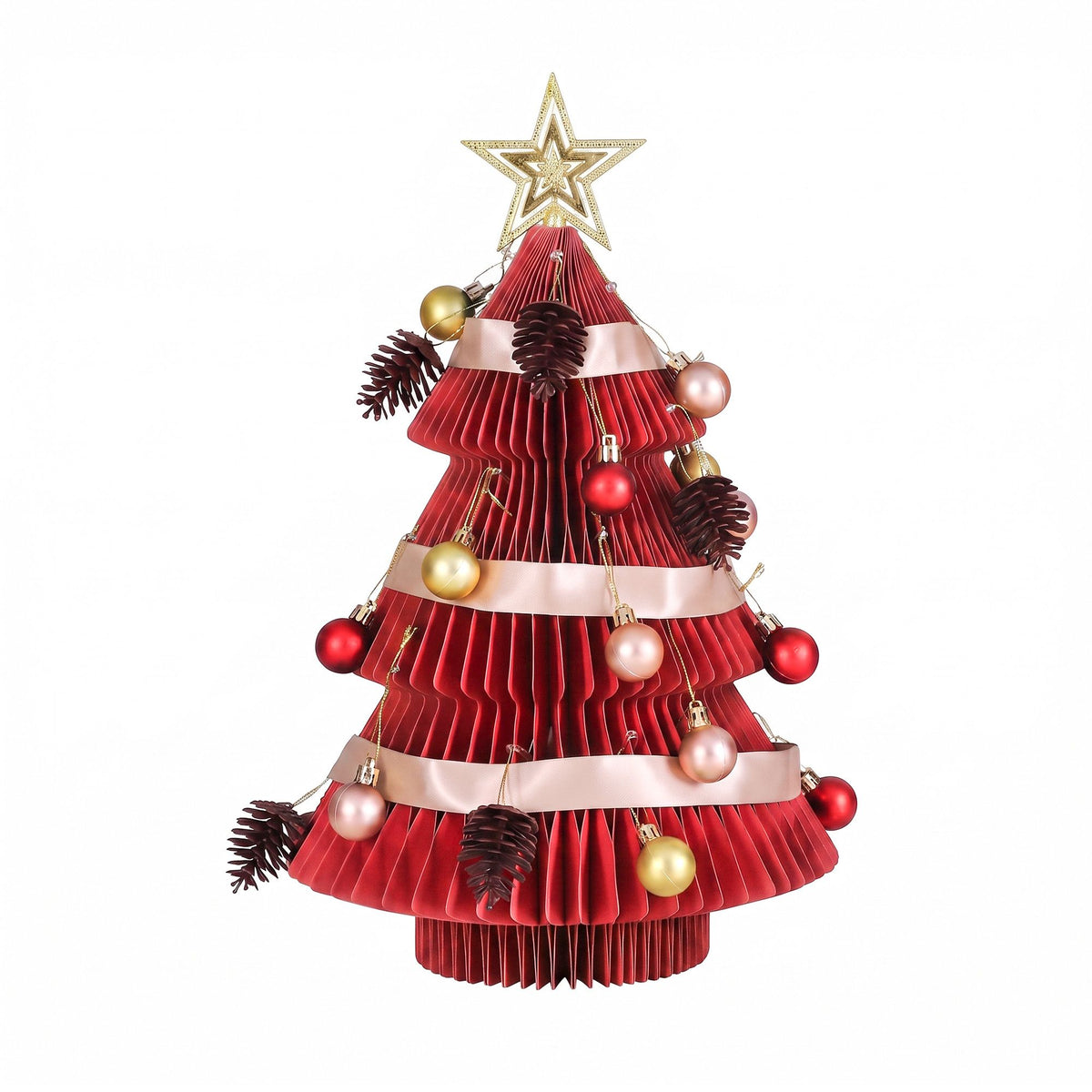 Jingle Jollys Paper Christmas Tree 47CM w/ Star Topper Xmas Decoration Tabletop Red DIY Ornament Set - Homecoze