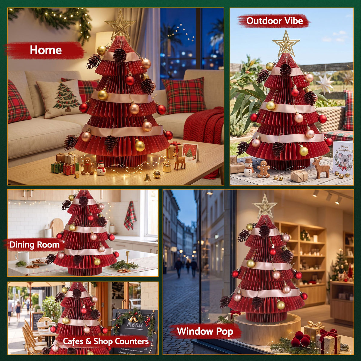 Jingle Jollys Paper Christmas Tree 47CM w/ Star Topper Xmas Decoration Tabletop Red DIY Ornament Set - Homecoze
