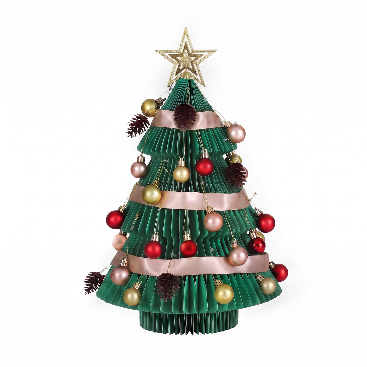 Jingle Jollys Paper Christmas Tree 61CM w/ Star Topper Xmas Decor Tabletop Green DIY Ornament Set - Homecoze