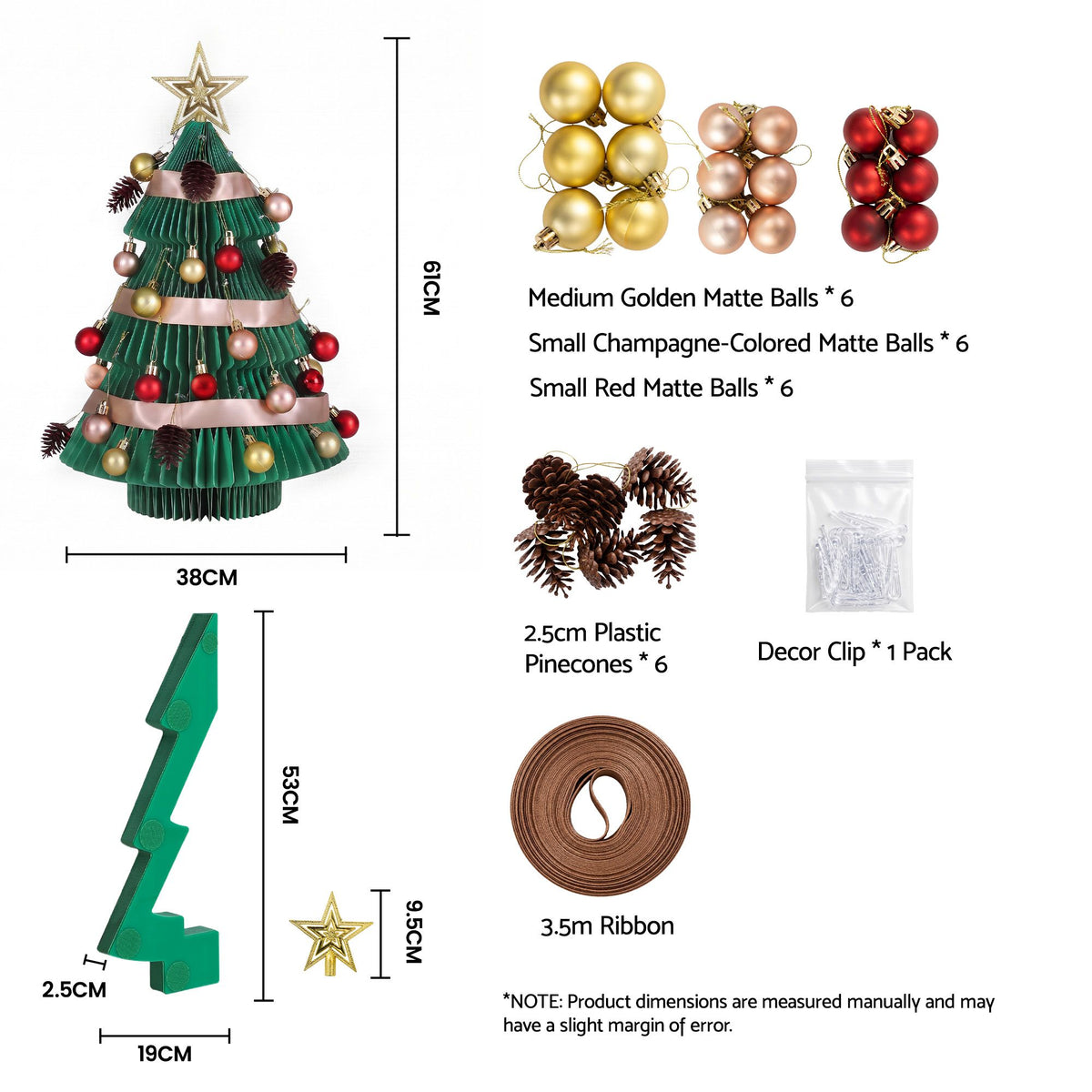 Jingle Jollys Paper Christmas Tree 61CM w/ Star Topper Xmas Decor Tabletop Green DIY Ornament Set - Homecoze