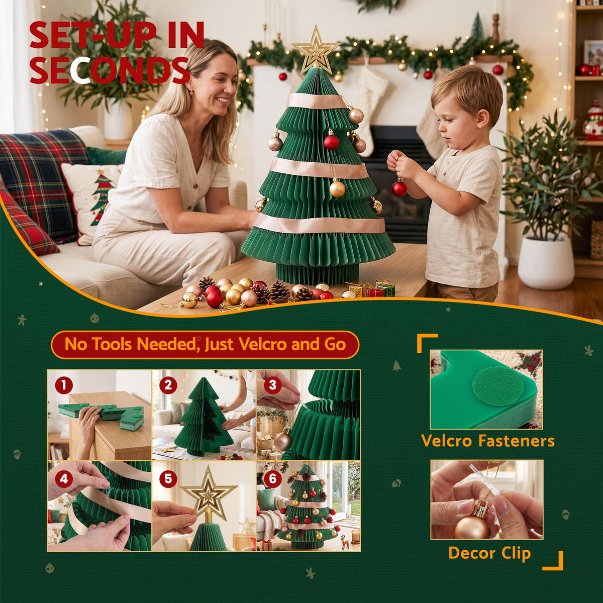 Jingle Jollys Paper Christmas Tree 61CM w/ Star Topper Xmas Decor Tabletop Green DIY Ornament Set - Homecoze