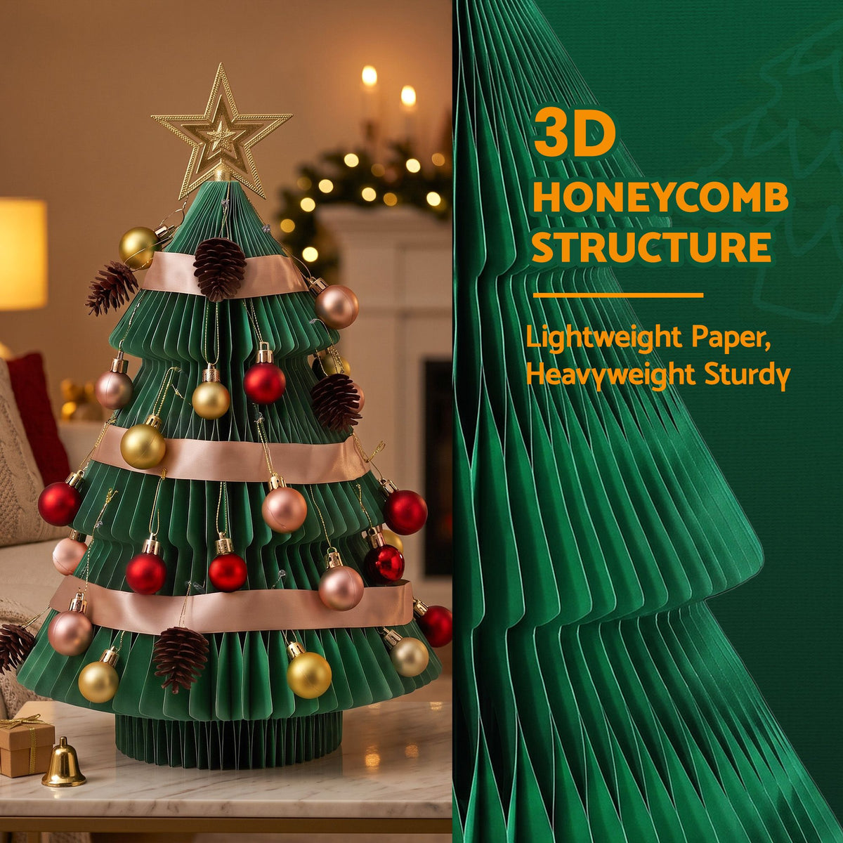 Jingle Jollys Paper Christmas Tree 61CM w/ Star Topper Xmas Decor Tabletop Green DIY Ornament Set - Homecoze
