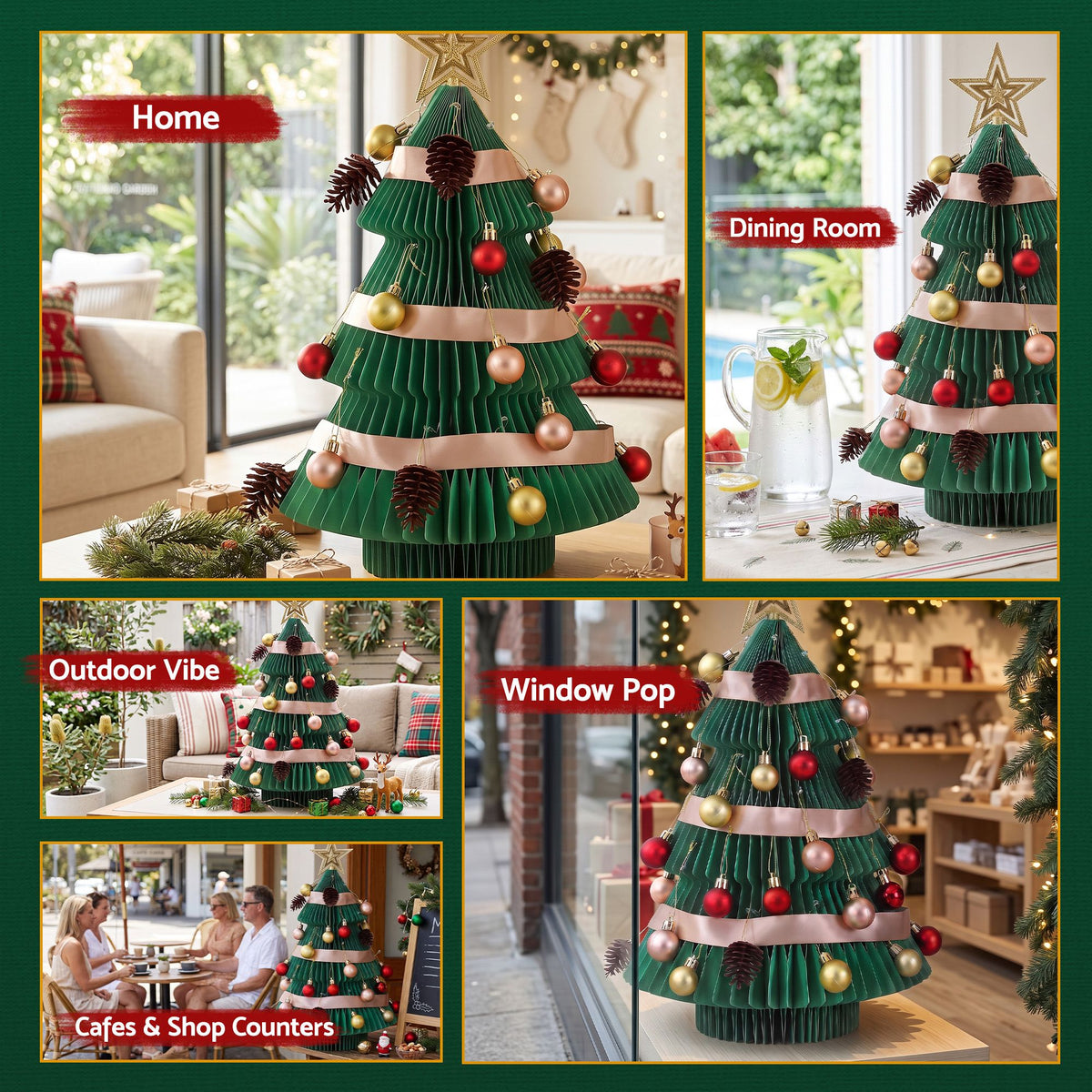 Jingle Jollys Paper Christmas Tree 61CM w/ Star Topper Xmas Decor Tabletop Green DIY Ornament Set - Homecoze