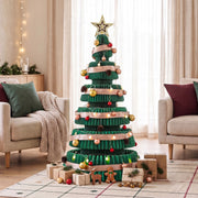 Jingle Jollys Paper Christmas Tree 111CM w/ Star Topper LEDs Xmas Decorations Kit Home Office Green - Homecoze