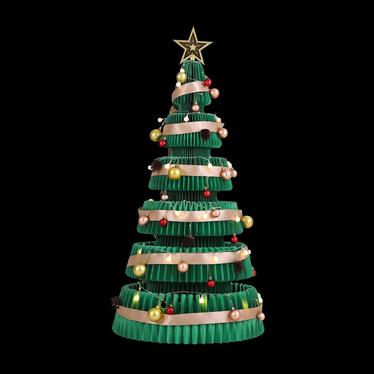 Jingle Jollys Paper Christmas Tree 111CM w/ Star Topper LEDs Xmas Decorations Kit Home Office Green - Homecoze