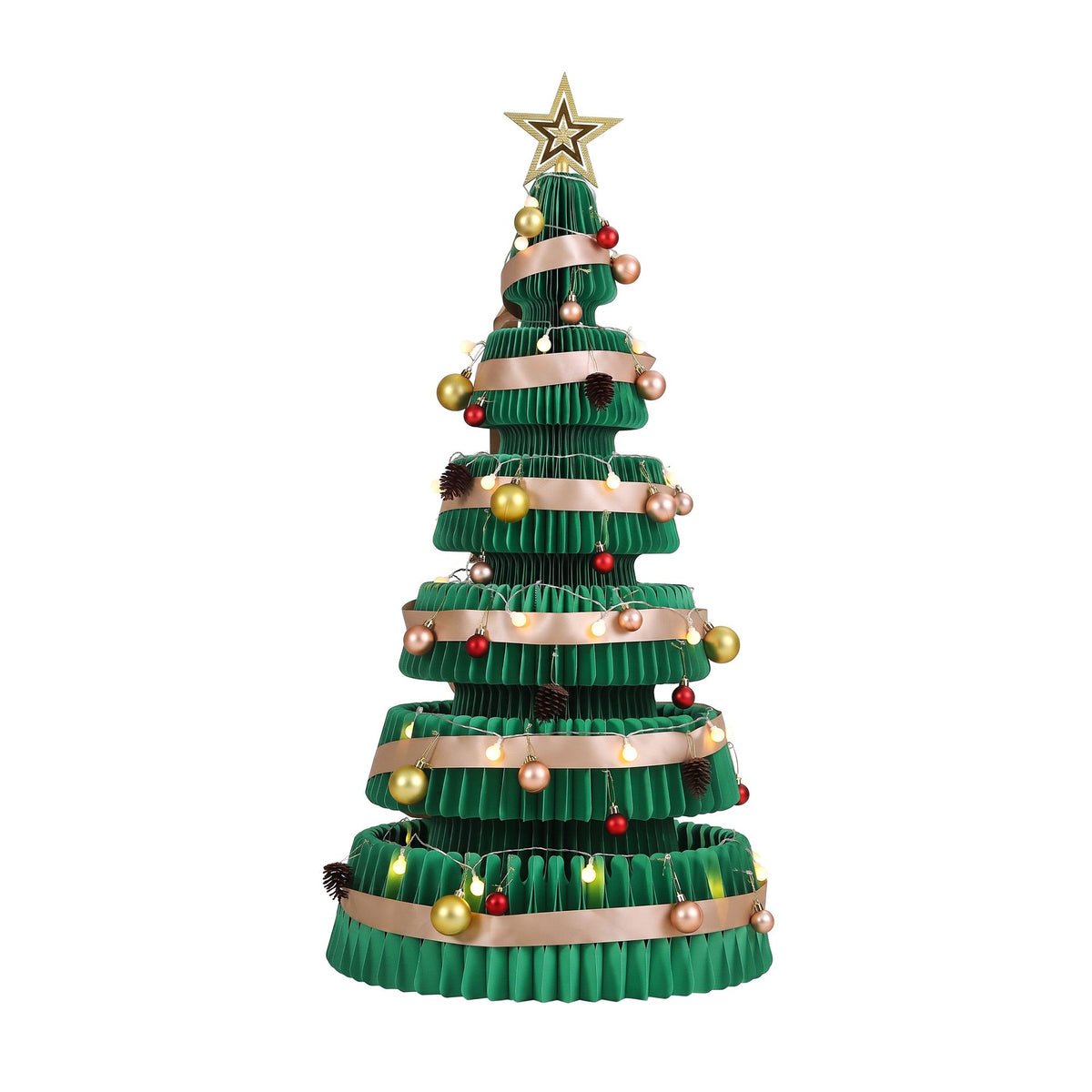 Jingle Jollys Paper Christmas Tree 111CM w/ Star Topper LEDs Xmas Decorations Kit Home Office Green - Homecoze