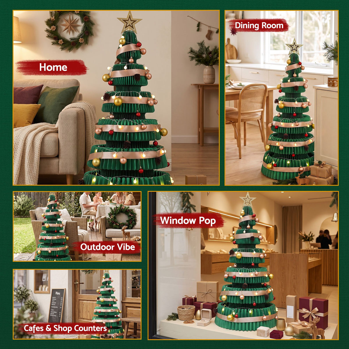 Jingle Jollys Paper Christmas Tree 111CM w/ Star Topper LEDs Xmas Decorations Kit Home Office Green - Homecoze