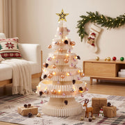 Jingle Jollys Paper Christmas Tree 114CM w/ Star Topper LEDs Xmas Decorations Kit Home Office White - Homecoze