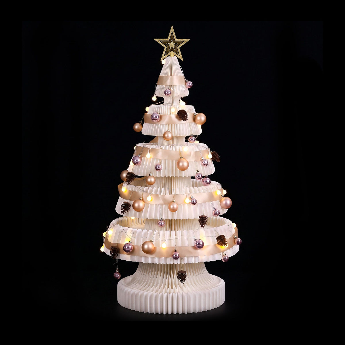 Jingle Jollys Paper Christmas Tree 114CM w/ Star Topper LEDs Xmas Decorations Kit Home Office White - Homecoze
