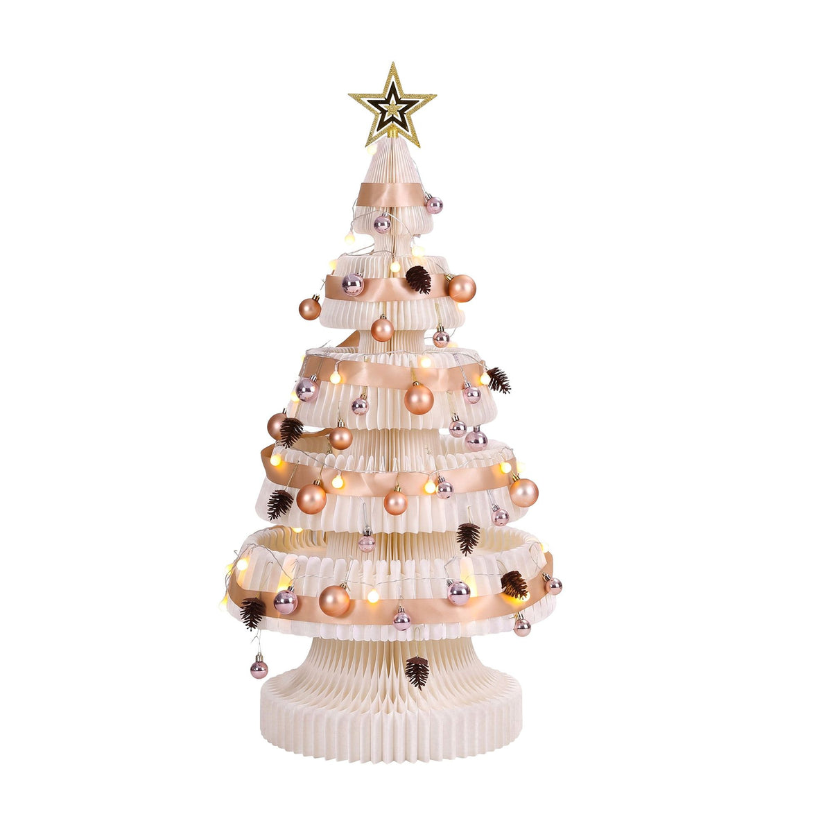 Jingle Jollys Paper Christmas Tree 114CM w/ Star Topper LEDs Xmas Decorations Kit Home Office White - Homecoze