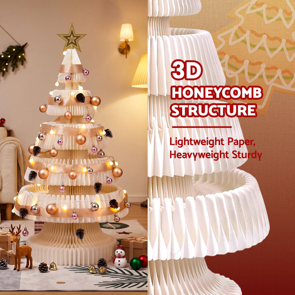Jingle Jollys Paper Christmas Tree 114CM w/ Star Topper LEDs Xmas Decorations Kit Home Office White - Homecoze