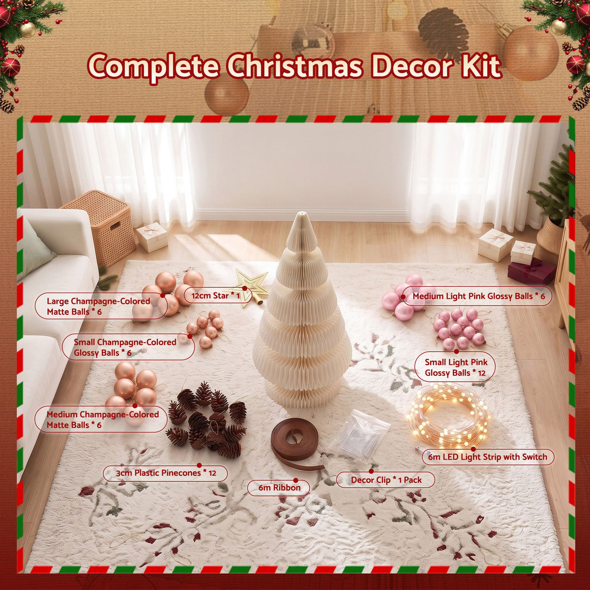Jingle Jollys Paper Christmas Tree 114CM w/ Star Topper LEDs Xmas Decorations Kit Home Office White - Homecoze
