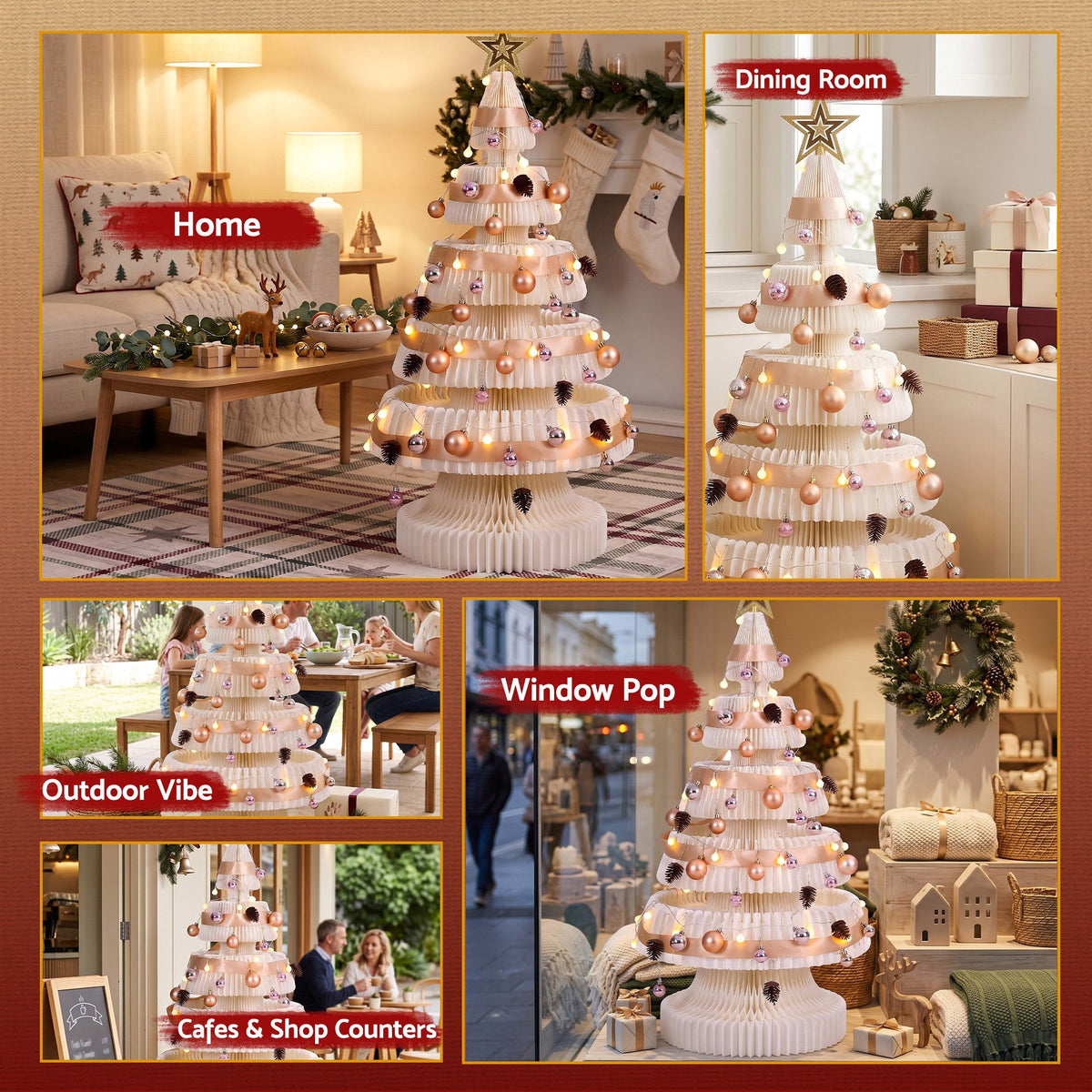 Jingle Jollys Paper Christmas Tree 114CM w/ Star Topper LEDs Xmas Decorations Kit Home Office White - Homecoze
