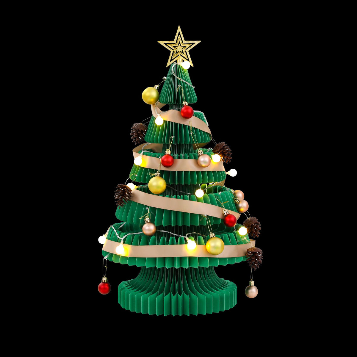 Jingle Jollys Paper Christmas Tree 62CM w/ Star Topper LEDs Xmas Decorations Kit Home Office Green - Homecoze