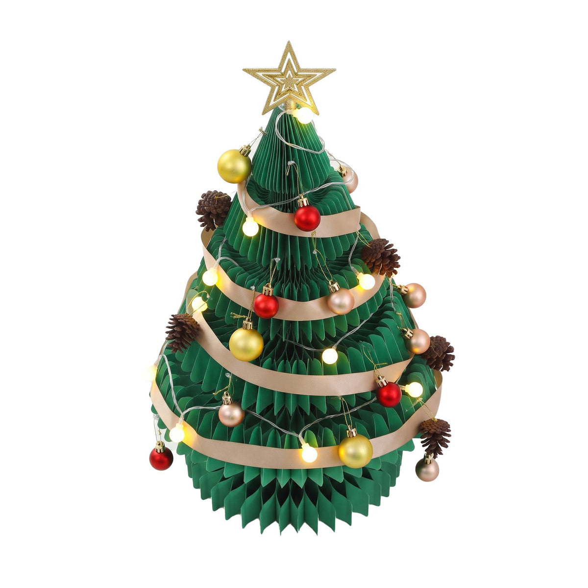 Jingle Jollys Paper Christmas Tree 62CM w/ Star Topper LEDs Xmas Decorations Kit Home Office Green - Homecoze