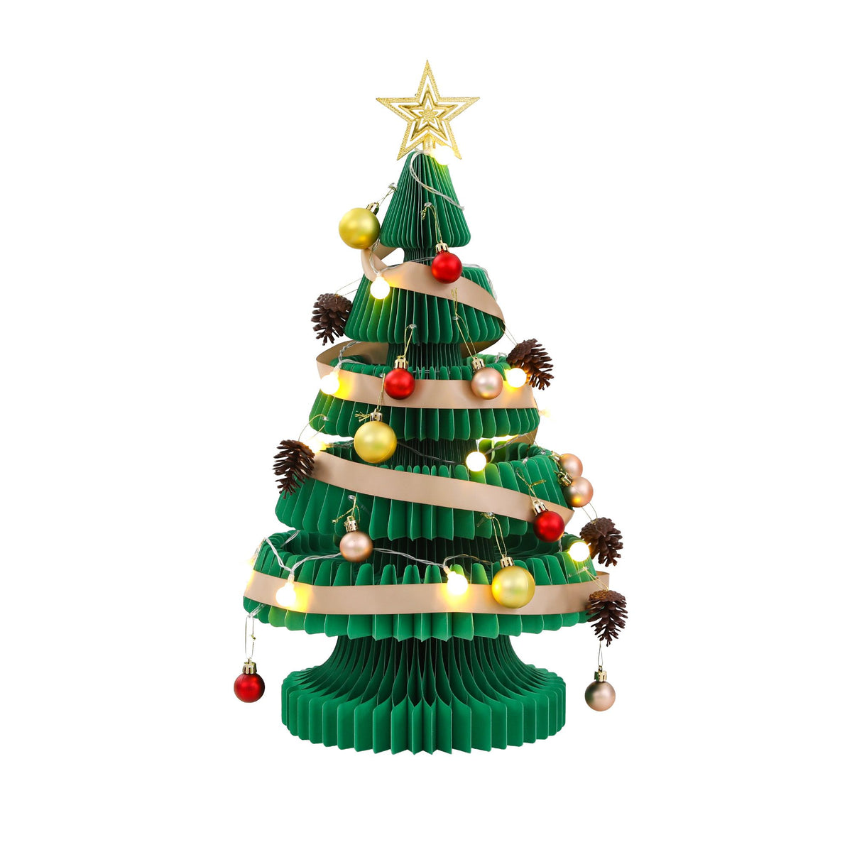 Jingle Jollys Paper Christmas Tree 62CM w/ Star Topper LEDs Xmas Decorations Kit Home Office Green - Homecoze