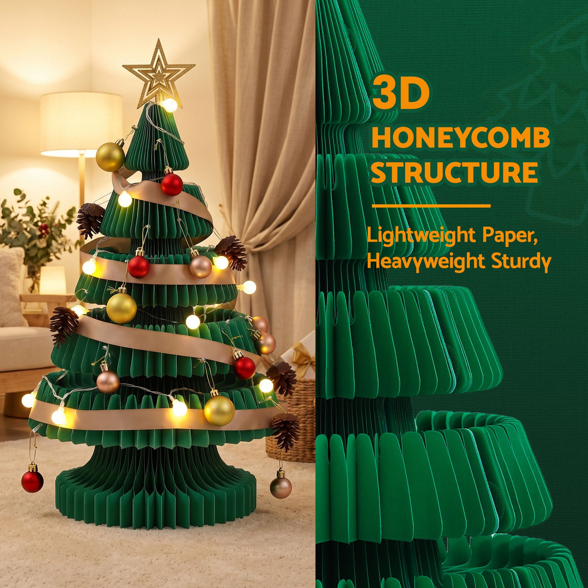 Jingle Jollys Paper Christmas Tree 62CM w/ Star Topper LEDs Xmas Decorations Kit Home Office Green - Homecoze