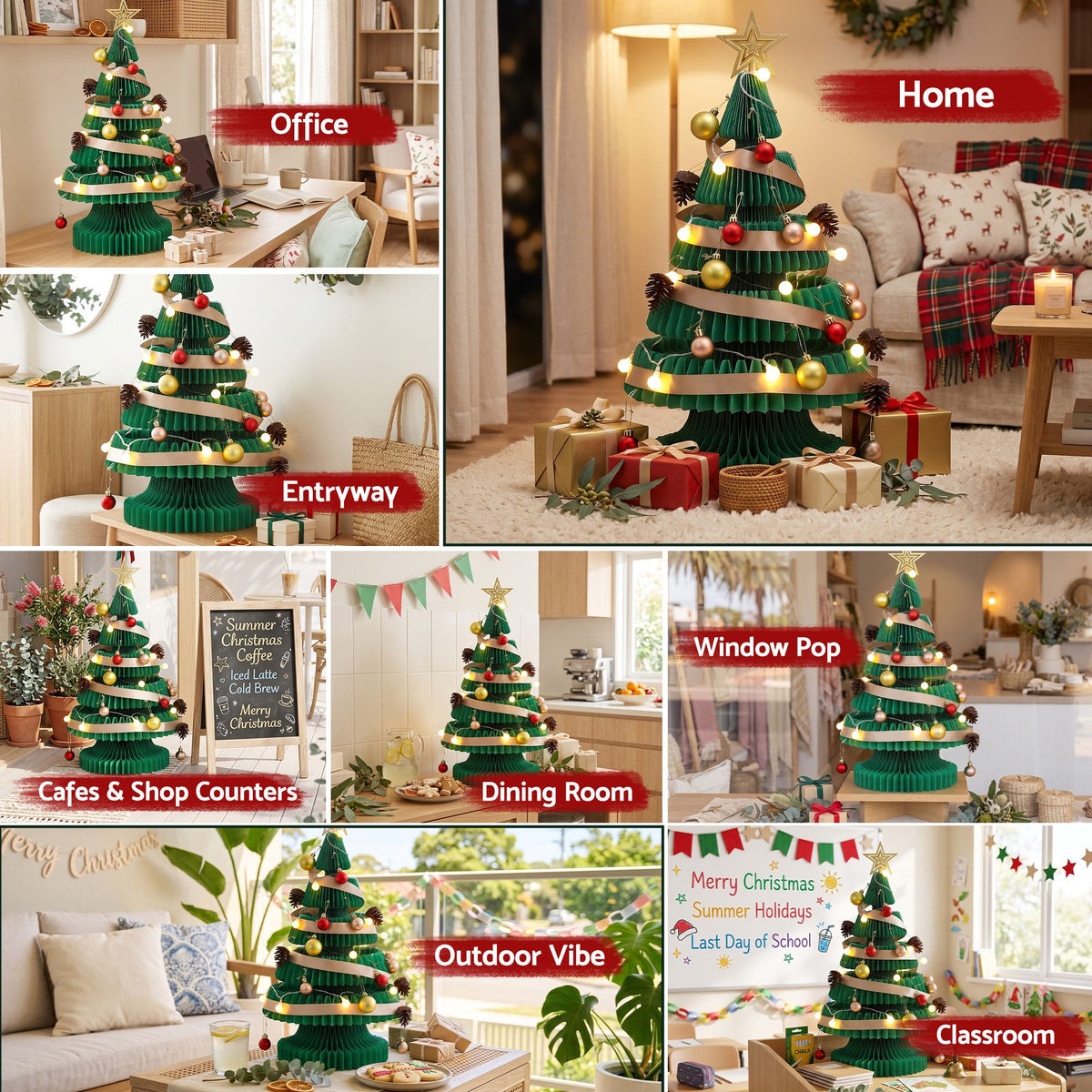 Jingle Jollys Paper Christmas Tree 62CM w/ Star Topper LEDs Xmas Decorations Kit Home Office Green - Homecoze