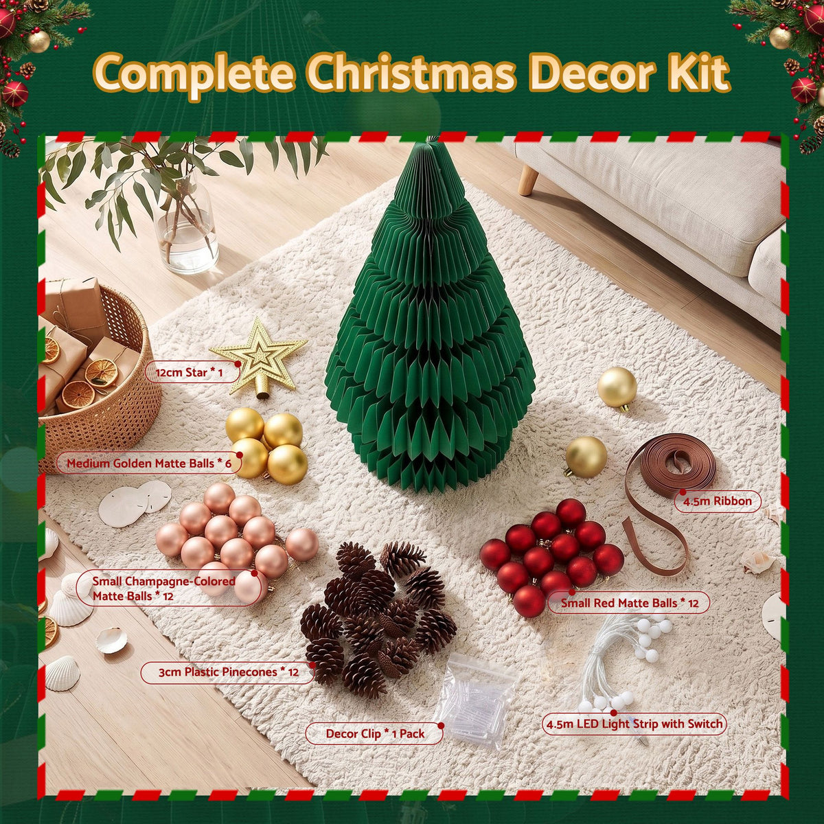Jingle Jollys 87cm Foldable Christmas Tree With Lights Pop Up Xmas Tree Decorations - Homecoze