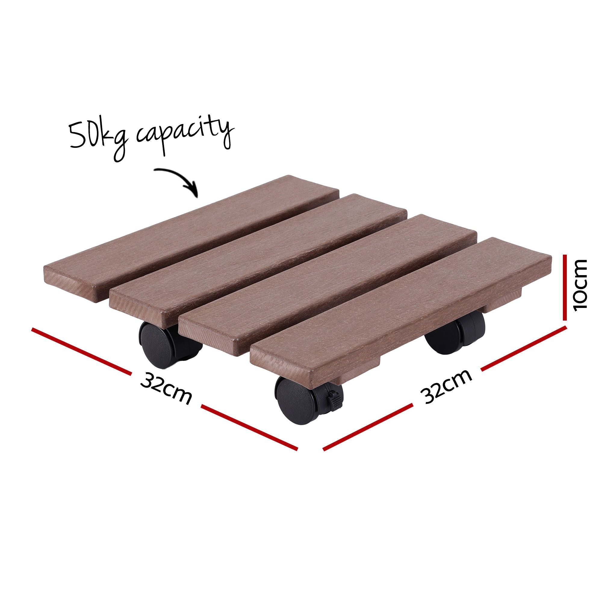 2PC Square HDPE Plant Caddy Set with Lockable Wheels – Brown