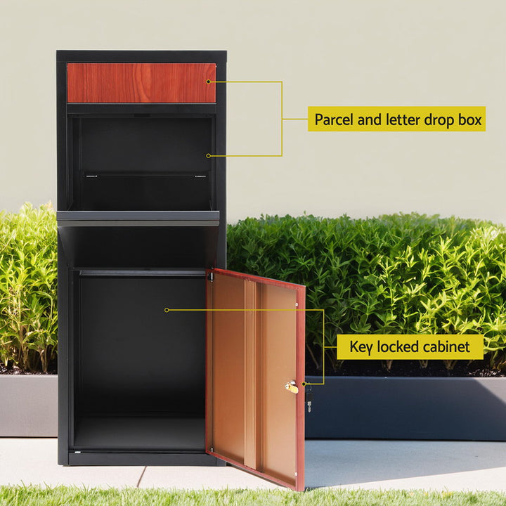Lockable Parcel Drop Box Letterbox - Black & Brown - Homecoze