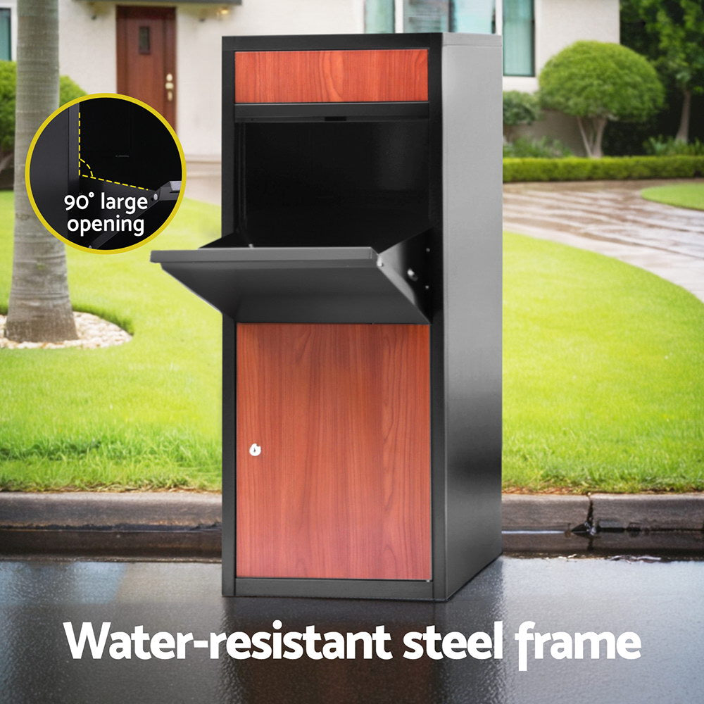 Lockable Parcel Drop Box Letterbox - Black & Brown - Homecoze