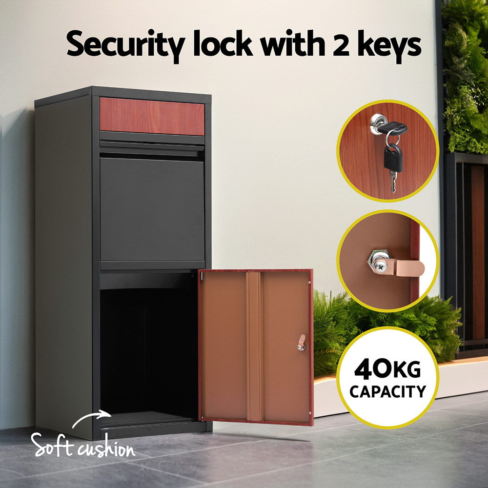 Lockable Parcel Drop Box Letterbox - Black & Brown - Homecoze