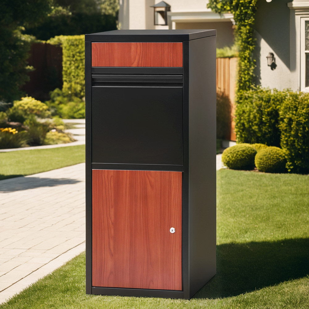 Lockable Parcel Drop Box Letterbox - Black & Brown - Homecoze
