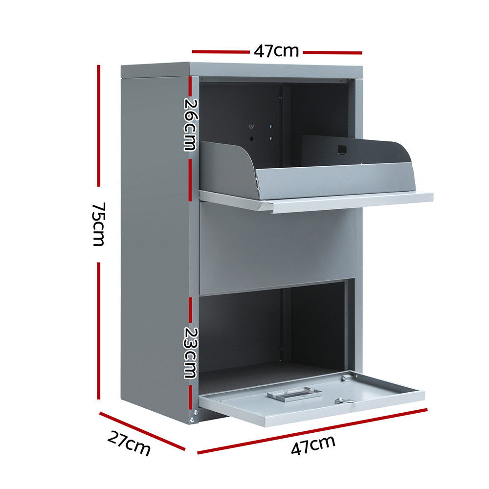 Lockable Parcel Drop Box Letterbox - Grey - Homecoze