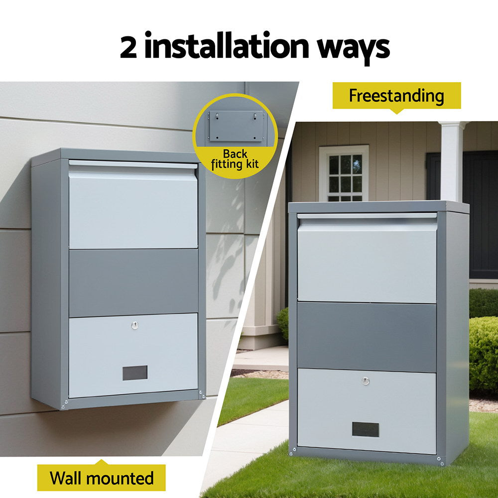Lockable Parcel Drop Box Letterbox - Grey - Homecoze