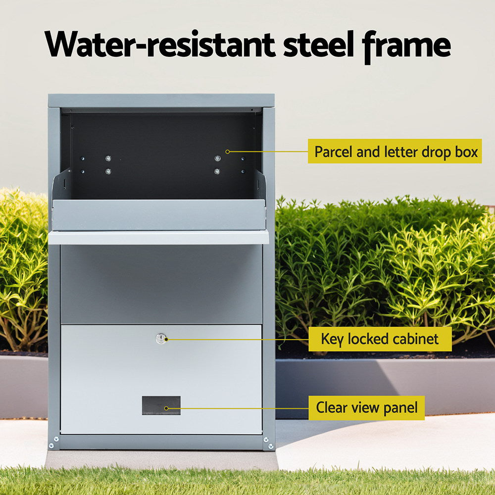 Lockable Parcel Drop Box Letterbox - Grey - Homecoze