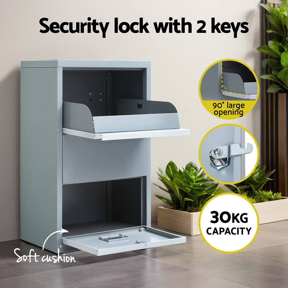 Lockable Parcel Drop Box Letterbox - Grey - Homecoze
