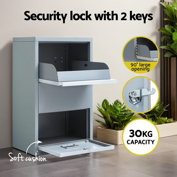 Lockable Parcel Drop Box Letterbox - Grey - Homecoze
