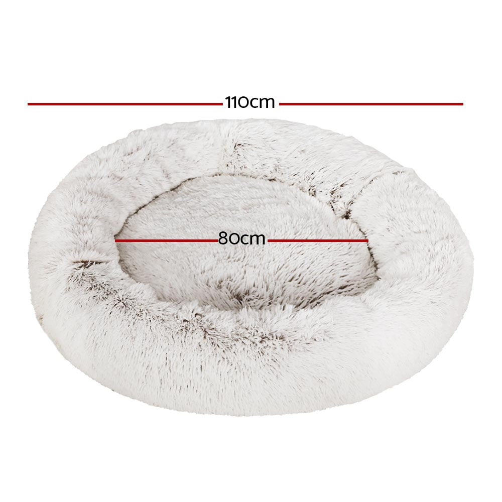 Extra Large Plush Pet Bed 110cm - White/Brown - Homecoze