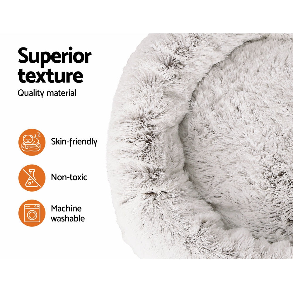 Extra Large Plush Pet Bed 110cm - White/Brown - Homecoze
