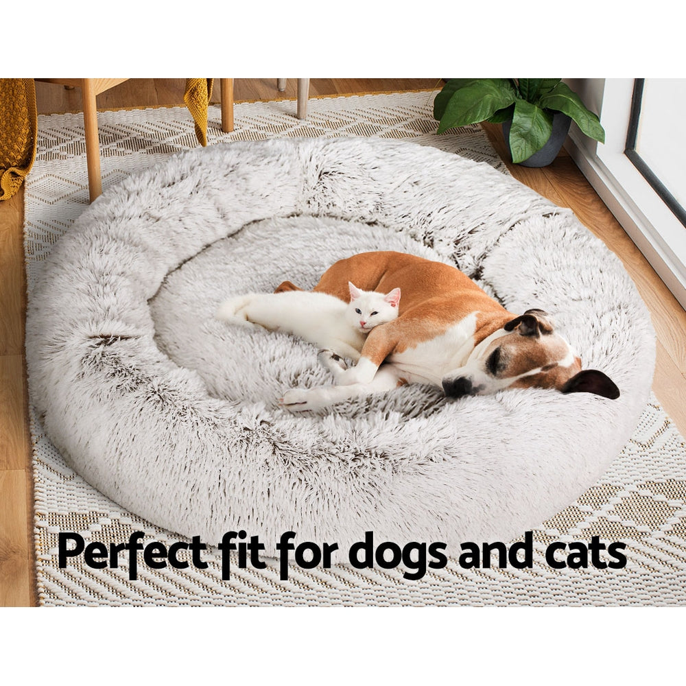 Extra Large Plush Pet Bed 110cm - White/Brown - Homecoze