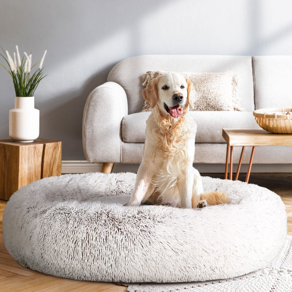 Extra Large Plush Pet Bed 110cm - White/Brown - Homecoze