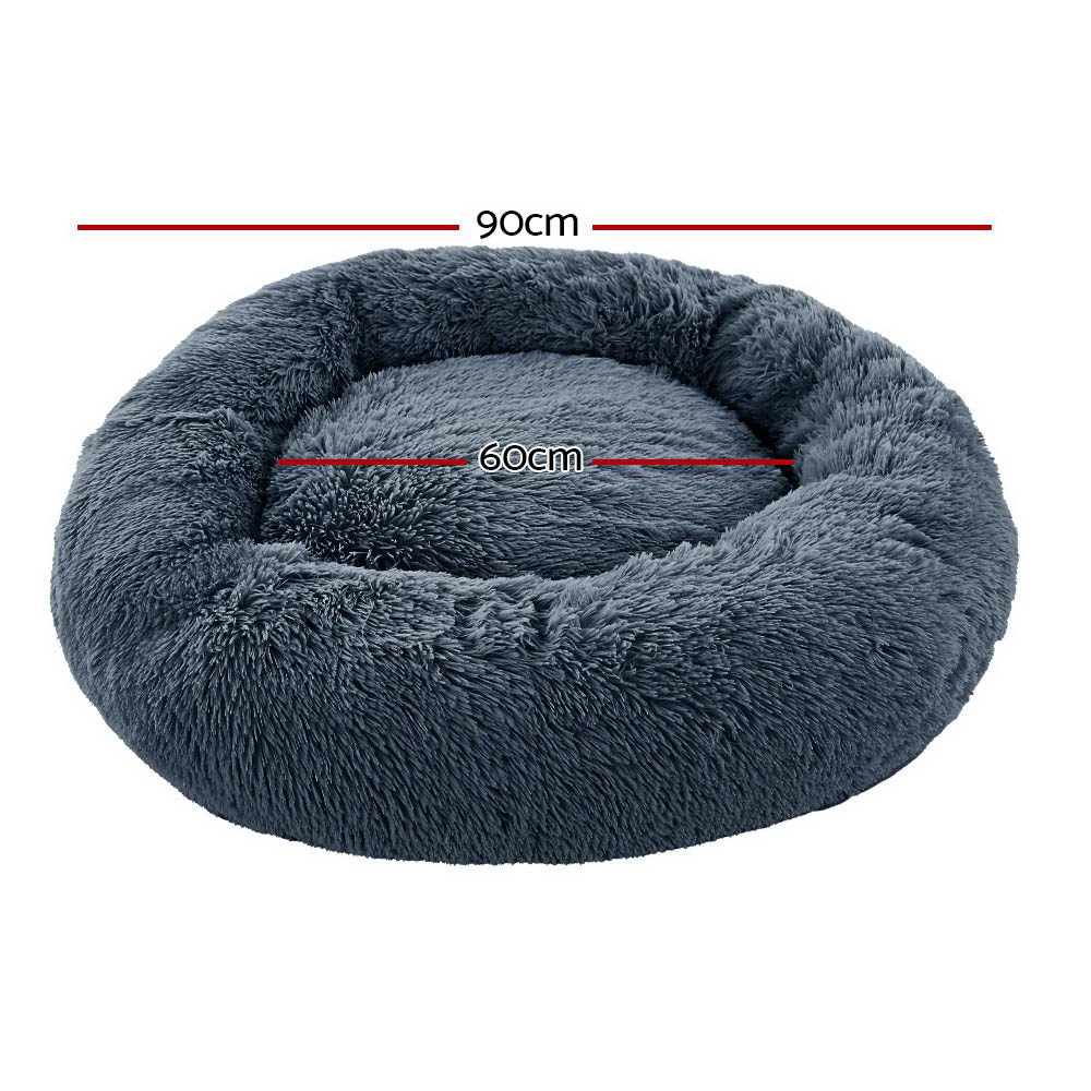 Large Plush Pet Bed 90cm - Dark Grey