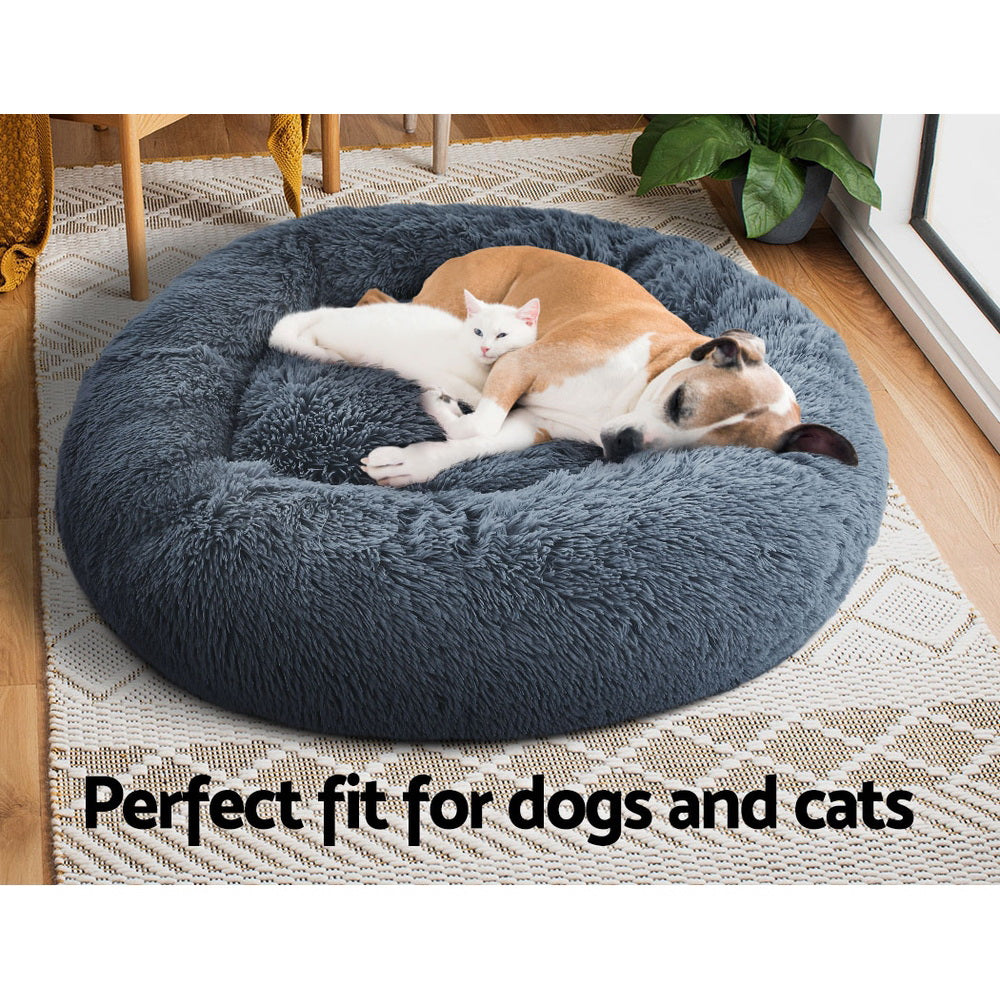 Large Plush Pet Bed 90cm - Dark Grey