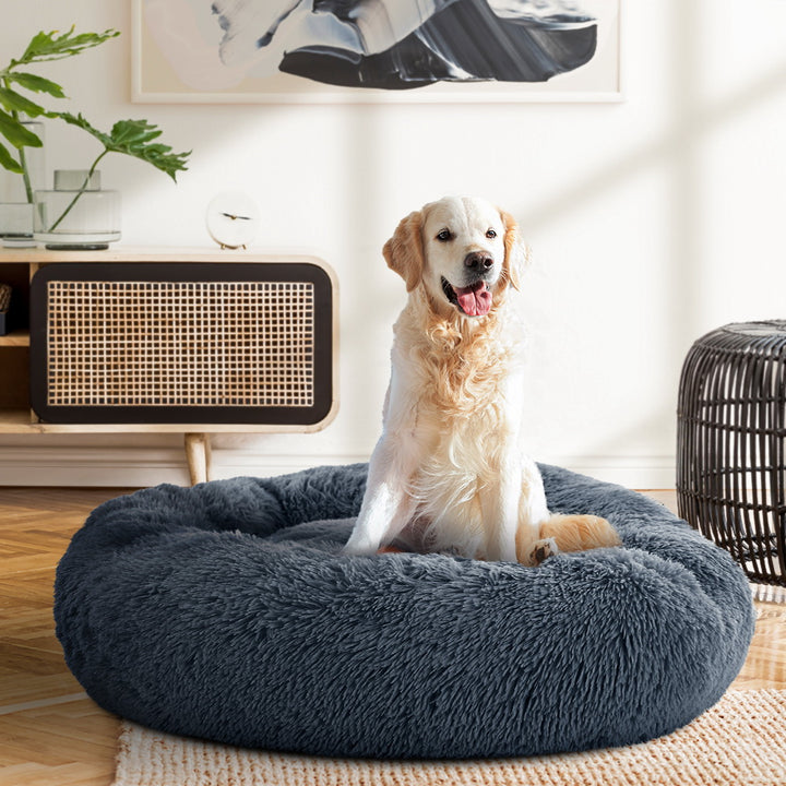 Large Plush Pet Bed 90cm - Dark Grey