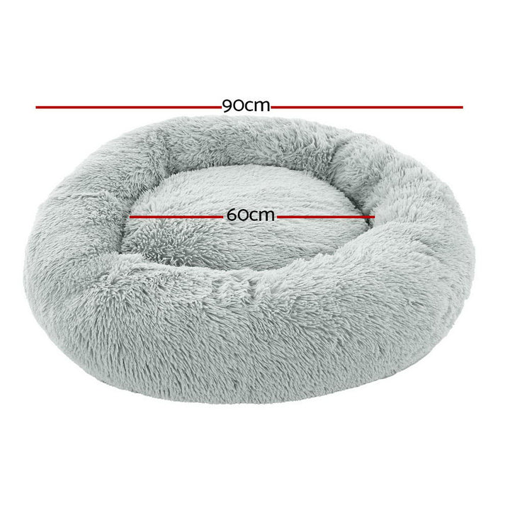 Large Pet Bed Extra Soft Fluffy Dog Bed 90cm - Light Grey